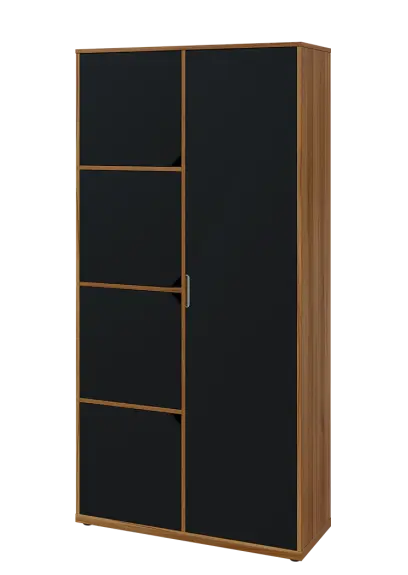 KSR6-82 P skříň šatní, 1x výsuvné ramínko, 4x dvířka, 2053x1022x400 mm, provedení pravé, ořech světlý/černá